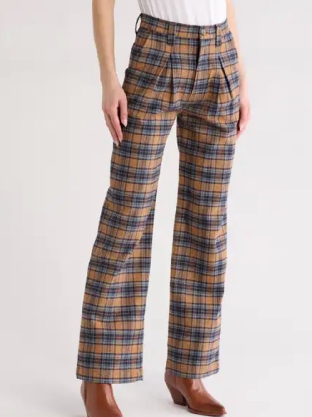 NWT MOTHER The Pleated Maven Prep Sneak Trousers Plaid Delta Dawn 26